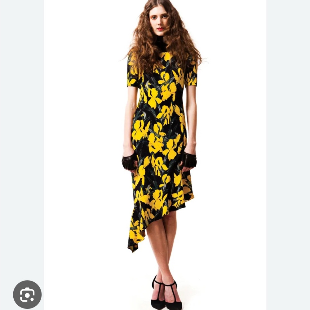 Vena Cava Yellow and Black Puff Sleeve Midi Sundress